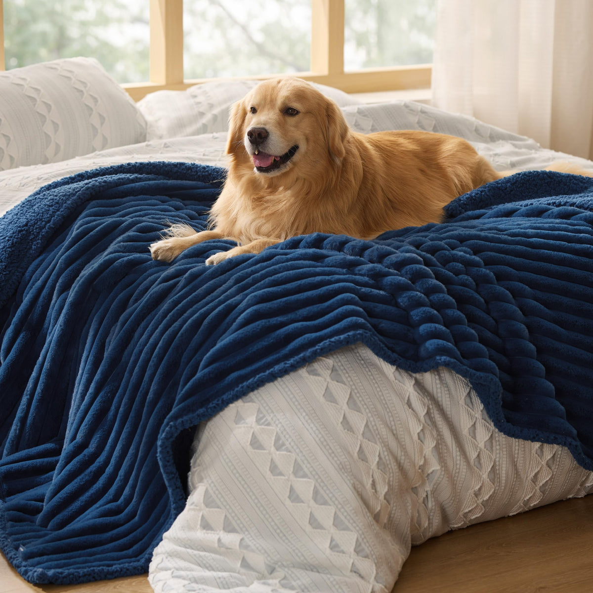 Bedsure ComfyFleece™ Waterproof Dog Blankets for Large Dogs,50x60 Cream | Soft Plush Couch Cover,Washable Corduroy Fleece for Furniture Protector,Cozy Calming Reversible Pet Blanket for Senior Dogs