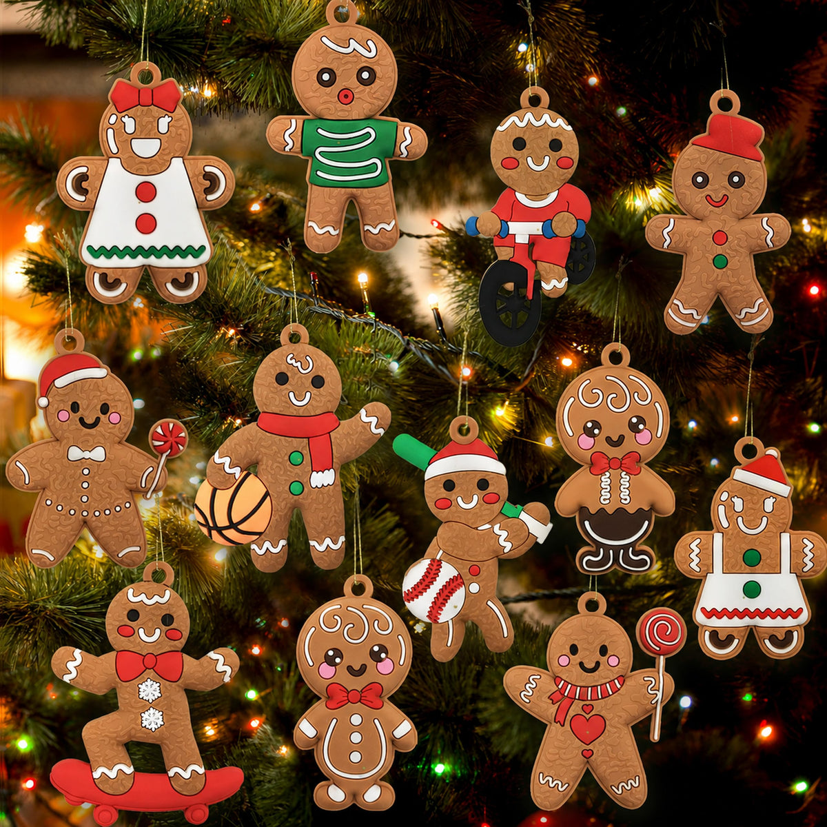 Gingerbread House Ornaments Christmas Tree Decoration - 12pcs Gingerbread House Christmas Decorations Hanging Ornaments for Holiday Xmas Tree Home Decor
