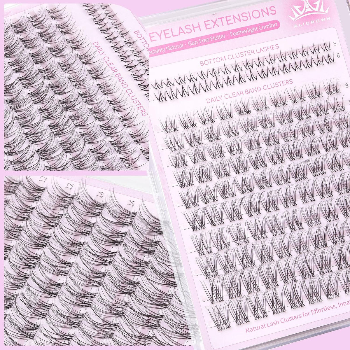 Natural Lash Clusters Kit Wispy Eyelash Clusters Kit with Bottom Eyelashes C Curly Lash Extension Kit with Invisible Band DIY Individual Lashes Kit with Lash Bond and Seal 132Pcs