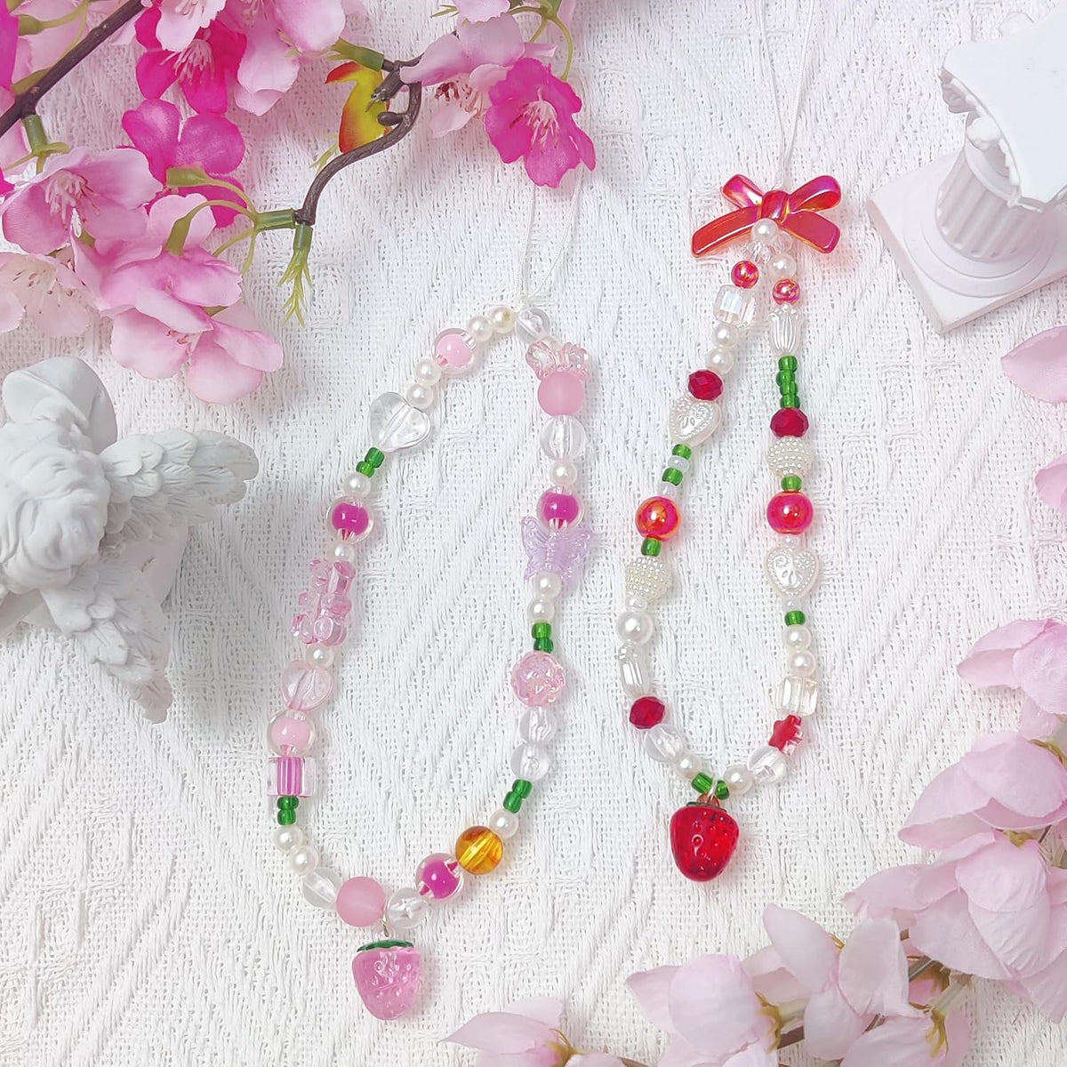 cioatu 4 Pieces Cute Phone Charms Beaded Phone Strap Aesthetic Y2K CellPhone Keychain Cute Bear Butterfly Heart Cool PhoneCharm for Bag Keychain Airpods Camera Pendants Decor
