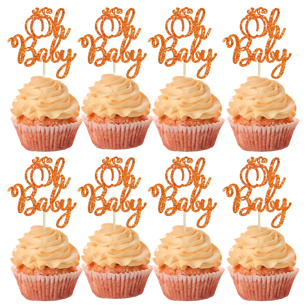 24pc Little Pumpkin Cupcake Toppers - Glitter Pumpkin Cupcake Picks - Baby Shower Decorations - Fall Harvest Theme - Kids Birthday Party Supplies
