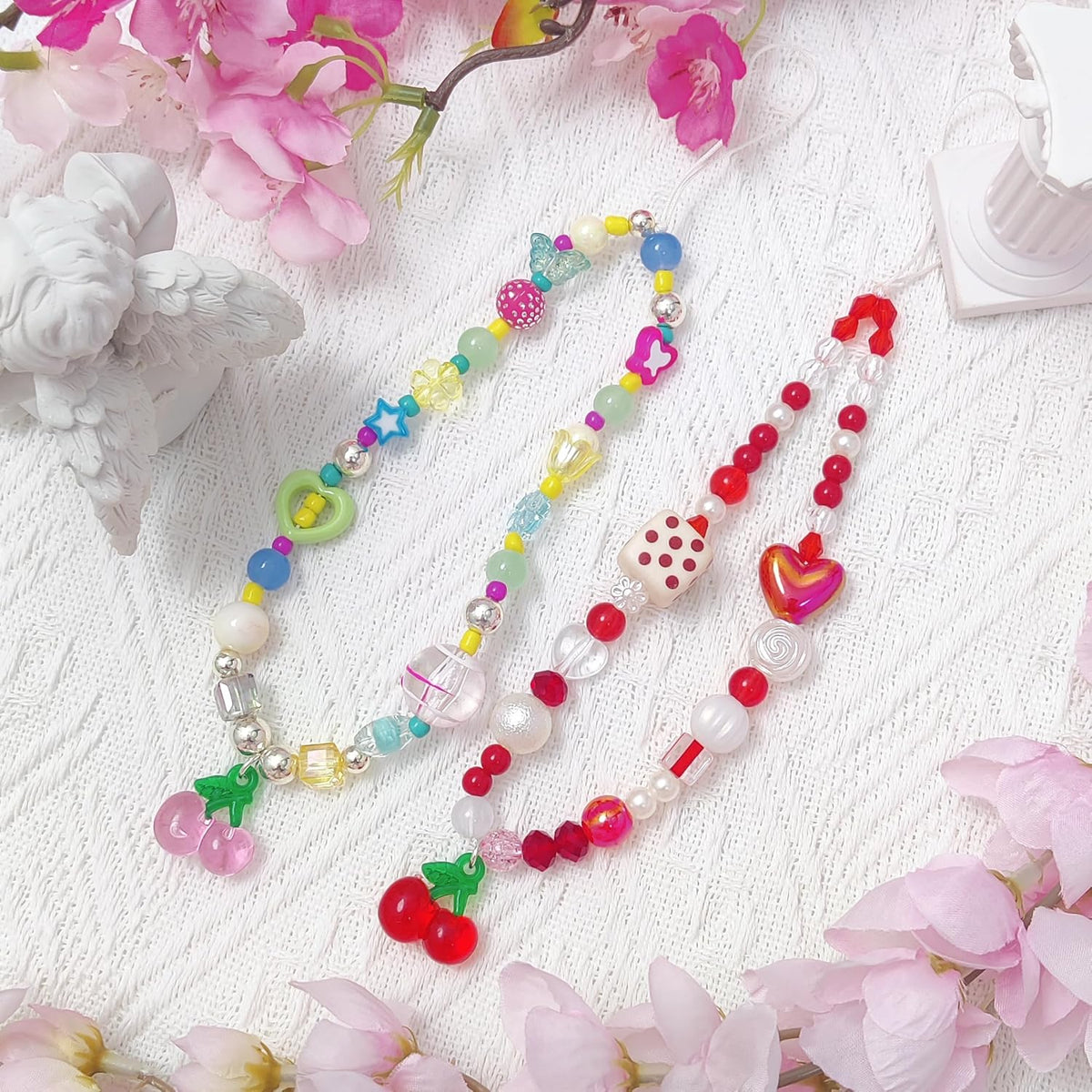cioatu 4 Pieces Cute Phone Charms Beaded Phone Strap Aesthetic Y2K CellPhone Keychain Cute Bear Butterfly Heart Cool PhoneCharm for Bag Keychain Airpods Camera Pendants Decor
