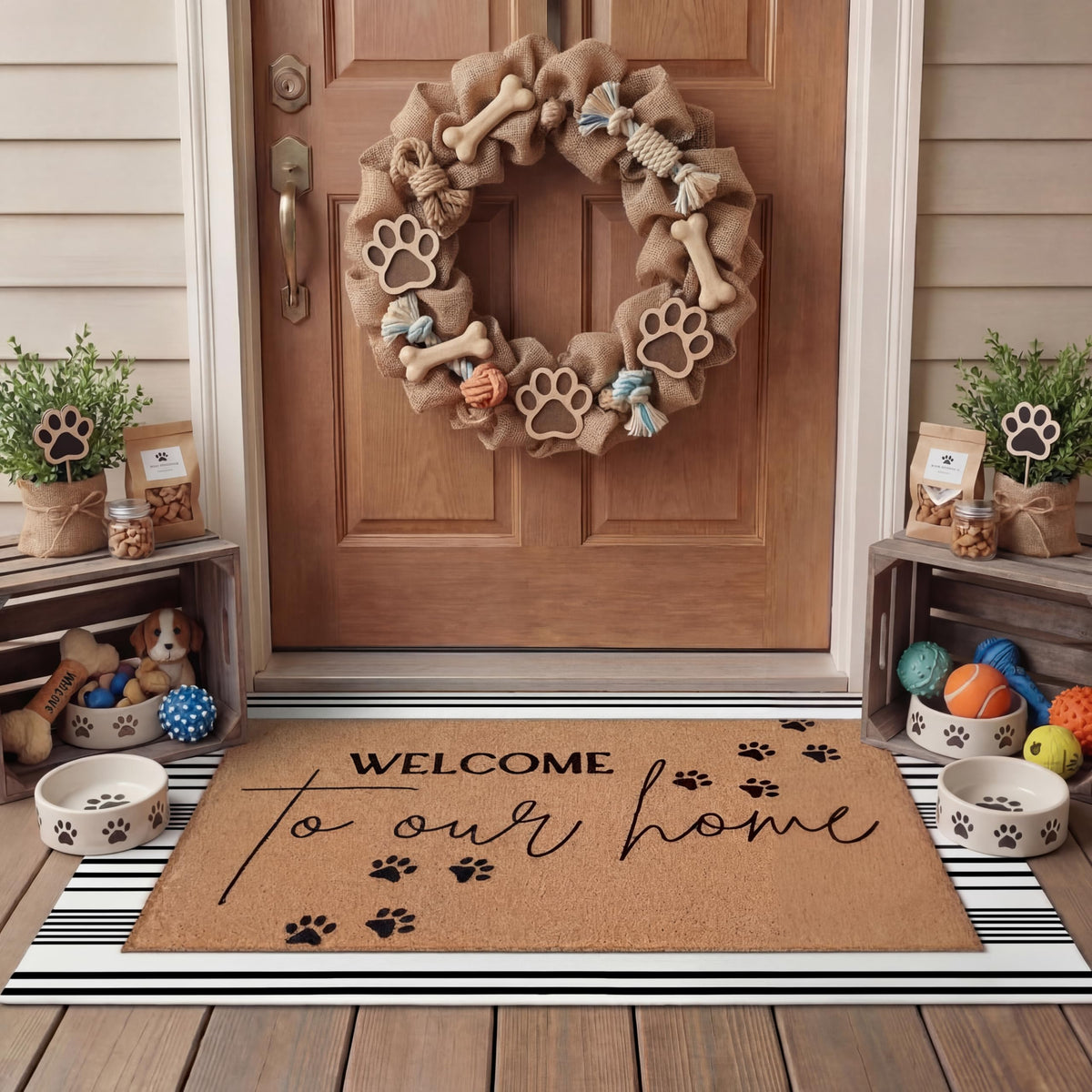 Tinideya 2 23.6 X 35.4 Inches Plaid Ghost Red Brown | Layered Coir Doormat Set, Non Slip Backing for Outdoor Entryway, Buffalo Plaid Seasonal Design, Front Porch Home Decor