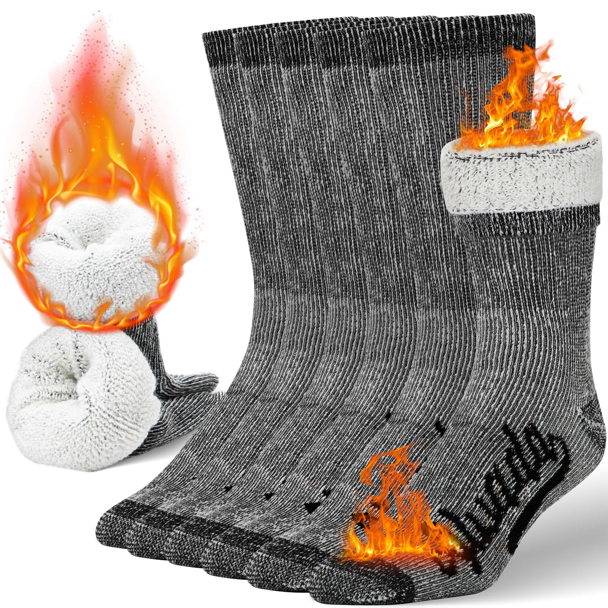 Alvada Mens Merino Wool Crew Socks Thermal and Warm Socks for Winter Work Hiking Running 3 Pairs