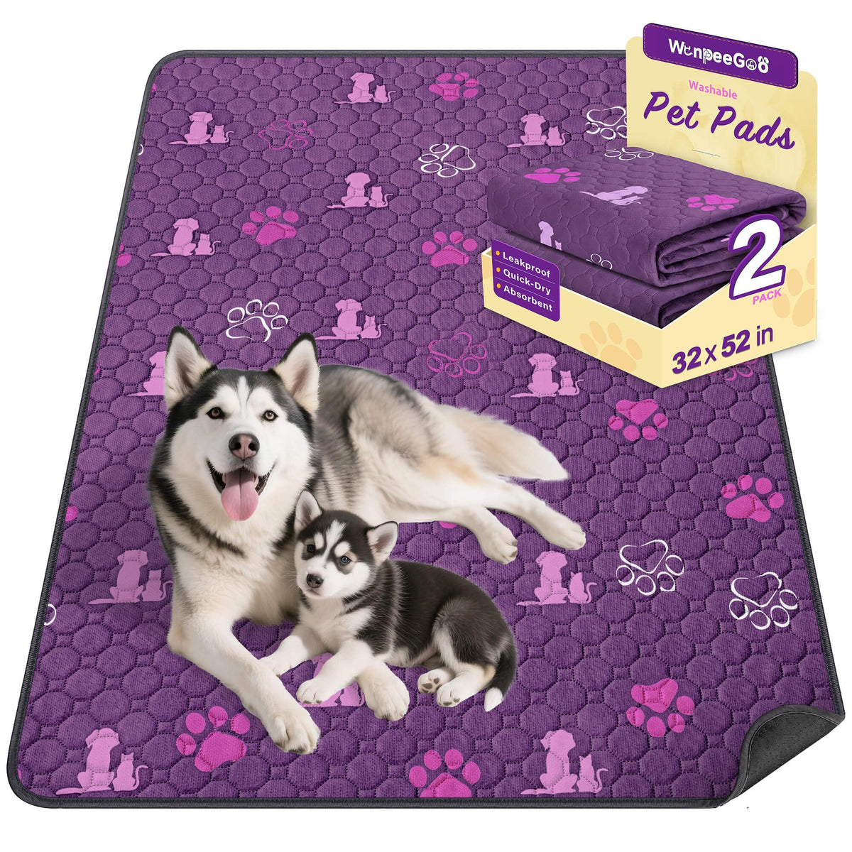 WanpeeGoo Washable Pee Pads for Dogs, Waterproof, 18 x 24 in, 4 Pack, Gray | Super Absorbent, Waterproof and Non-Slip; Washable, Reusable Dog Pads for Crates, Playpens, Floors, Furniture and Travel