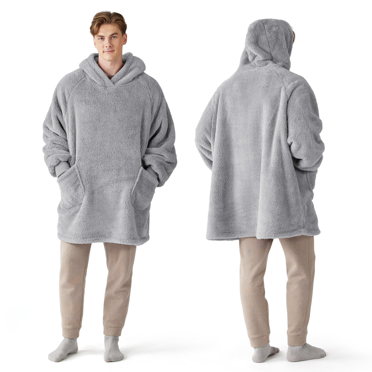 Bedsure Soft Wearable Blanket Hoodies for Women, Grey, Standard