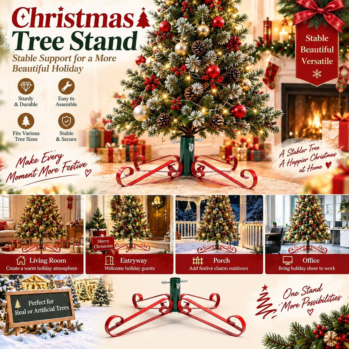 Foilswirl Christmas Tree Stand for Artificial Fake Tree 4 to 8 FT, Mix