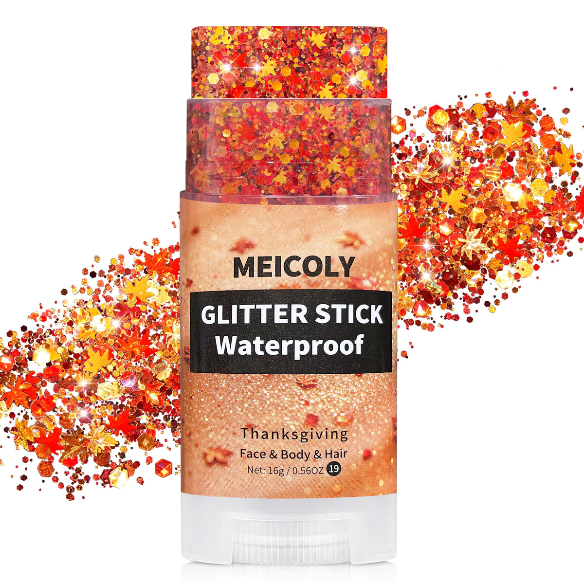 MEICOLY Orange Face Glitter Stick,Halloween Hair Glitter Stick for Women,Autumn Sparkle Orange Accessories Body Glitter Makeup,Waterproof Fall Face Glitter for Party Rave Festival