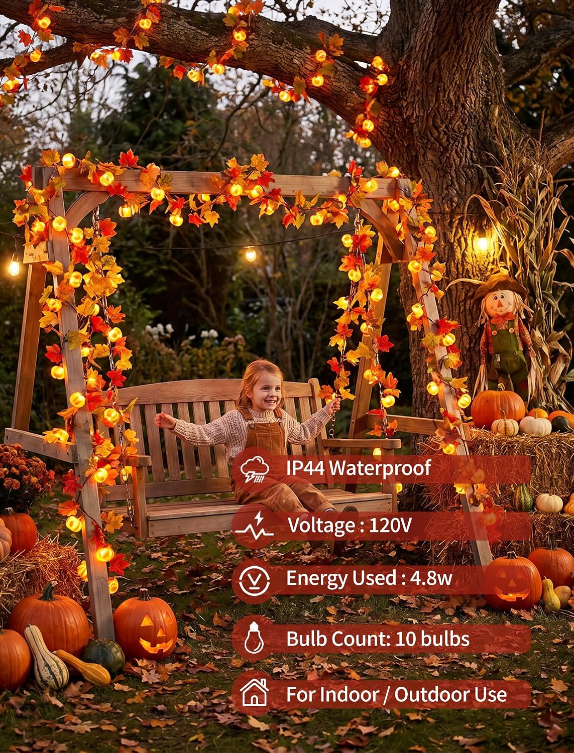 8.5Ft Thanksgiving Turkey String Lights, 10 LED Outdoor with Garland Decor