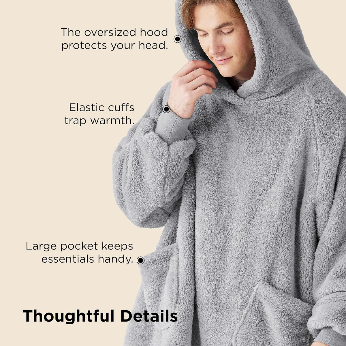 Bedsure Soft Wearable Blanket Hoodies for Women, Grey, Standard