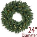 Christmas Wreath Pre Lighted 24 inch with 50 Led, Battery Operated Artificial Christmas Wreaths for Front Door with Lights, Green Christmas Decoration for Door Windows Wall