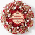 Christmas Wreath for Front Door, Mesh Wreath with Red Gold Ribbon