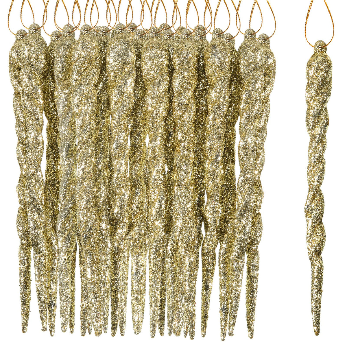 Aoriher 40 Pieces Christmas Glitter Icicle Ornaments, Silver