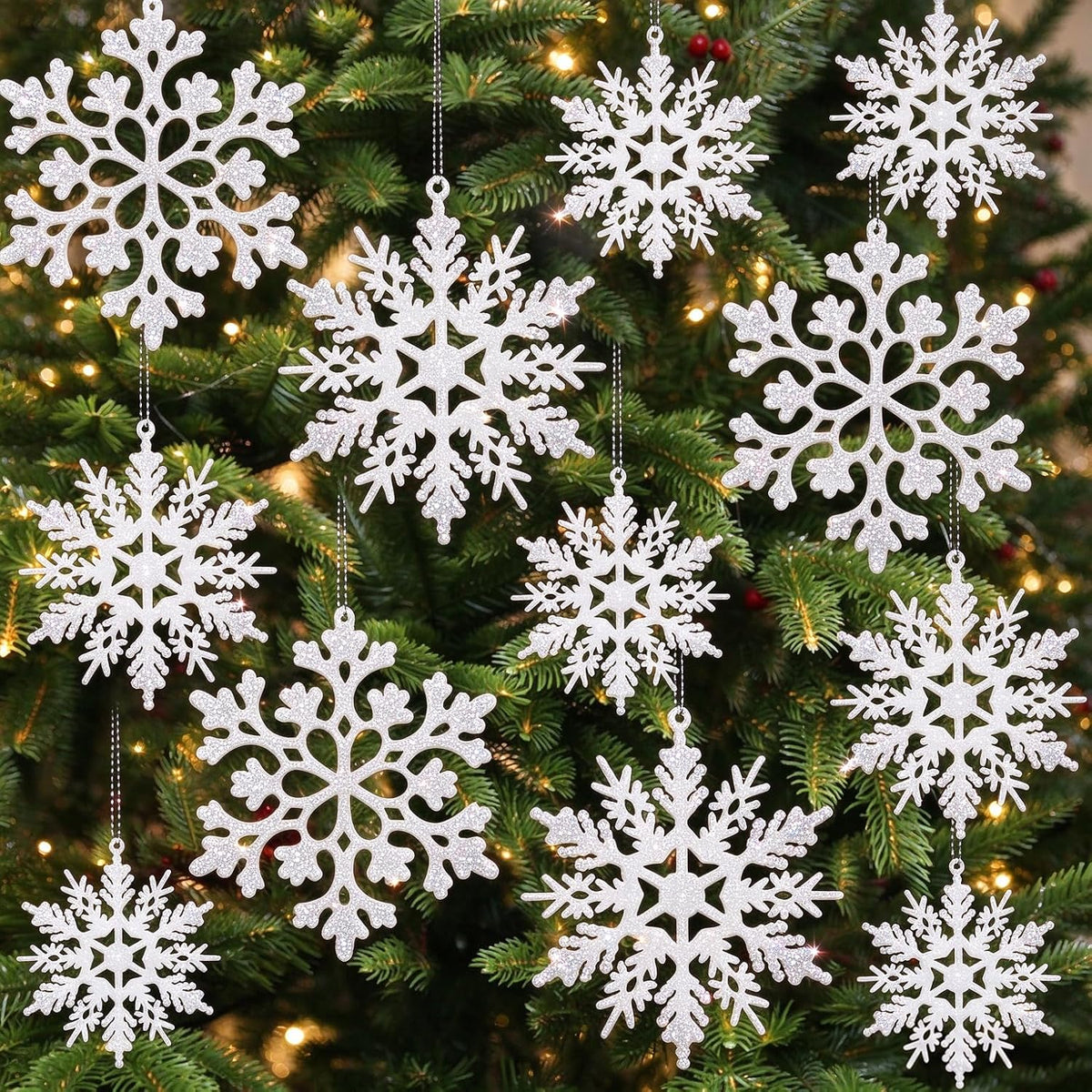 kockuu Christmas Decorations Snowflake Ornament White for Tree Decor Craft