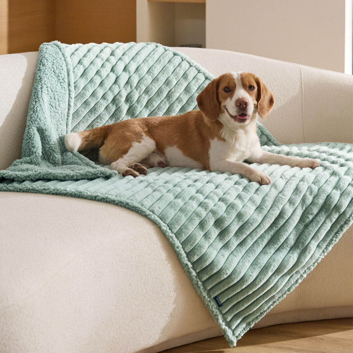 Bedsure ComfyFleece™ Waterproof Dog Blankets for Large Dogs,50x60 Cream | Soft Plush Couch Cover,Washable Corduroy Fleece for Furniture Protector,Cozy Calming Reversible Pet Blanket for Senior Dogs