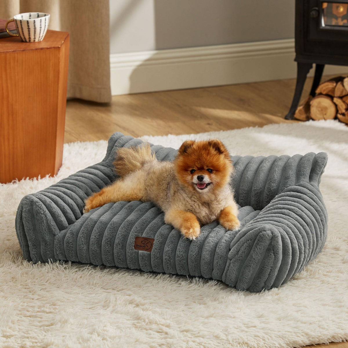 Bedsure ComfyFleece™ Shown on TV Fluffy Cute Dog Couch for Pets,30in Cream | Small & Medium Dog Bed Washable Cover,Supportive Couch Bed for Small Dogs,Pet Sofa Seen on Good Day New York,Up to 20 Lbs