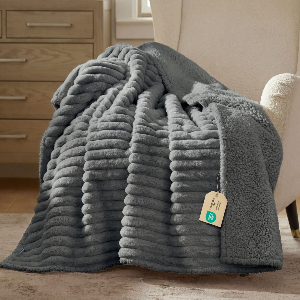 Bedsure ComfyFleece™ Waterproof Dog Blankets for Large Dogs,50x60 Cream | Soft Plush Couch Cover,Washable Corduroy Fleece for Furniture Protector,Cozy Calming Reversible Pet Blanket for Senior Dogs