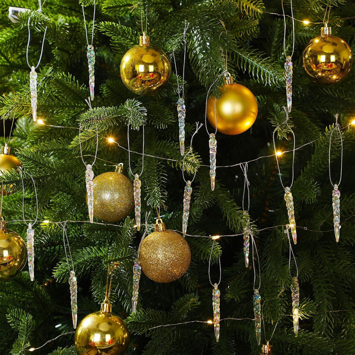 Cinnvoice 36 Pcs Iridescent Christmas Icicle Ornaments for Christmas Decor