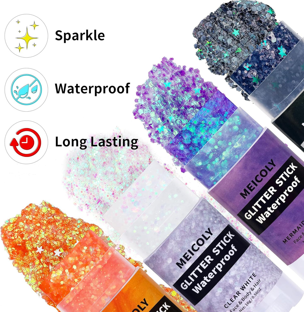 MEICOLY Orange Face Glitter Stick,Halloween Hair Glitter Stick for Women,Autumn Sparkle Orange Accessories Body Glitter Makeup,Waterproof Fall Face Glitter for Party Rave Festival
