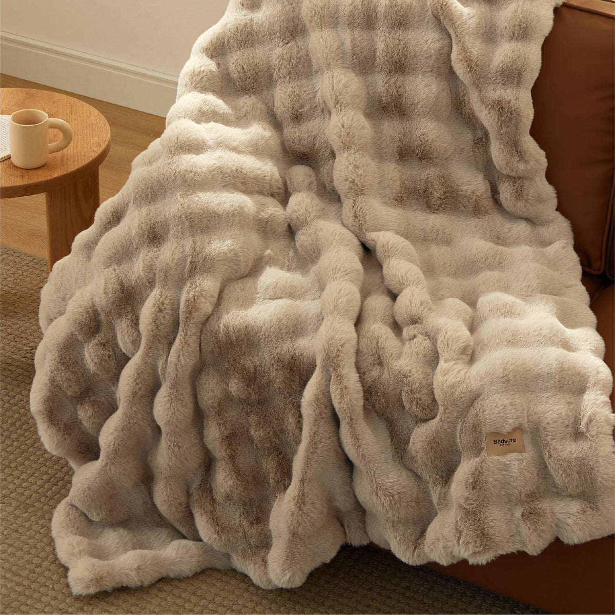 Bedsure Fluffy Bubble Faux Fur Throw Blanket, 50"x60", Cream