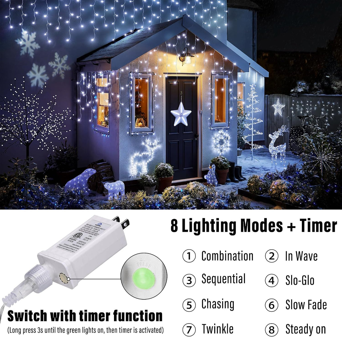 Lomotech Christmas Icicle Lights - 32Ft Christmas Lights,White