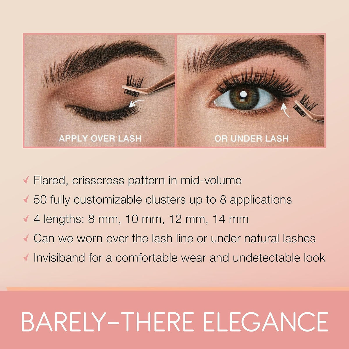 Ardell Naked Clusters 437 – Lightweight Human Hair Natural Cluster Lashes with Invisiband, Mixed Length 8–14 mm, DIY Lash Extensions, 50 Lash Clusters