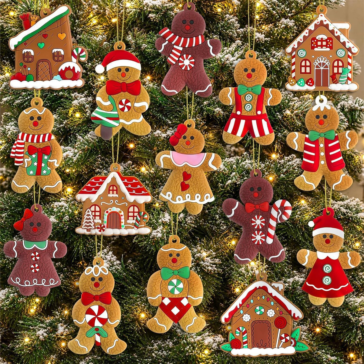 kockuu 16pcs Gingerbread Man Ornaments for Christmas Tree Decorations