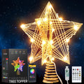 ODEETRONIC Christmas Star Tree Topper Lights, 9.5in UL Certified 3D Star Tree Topper, Double Sided Christmas Tree-top with 10 Count Incandescent Warm White Lights for Xmas Tree Home Decor, Gold