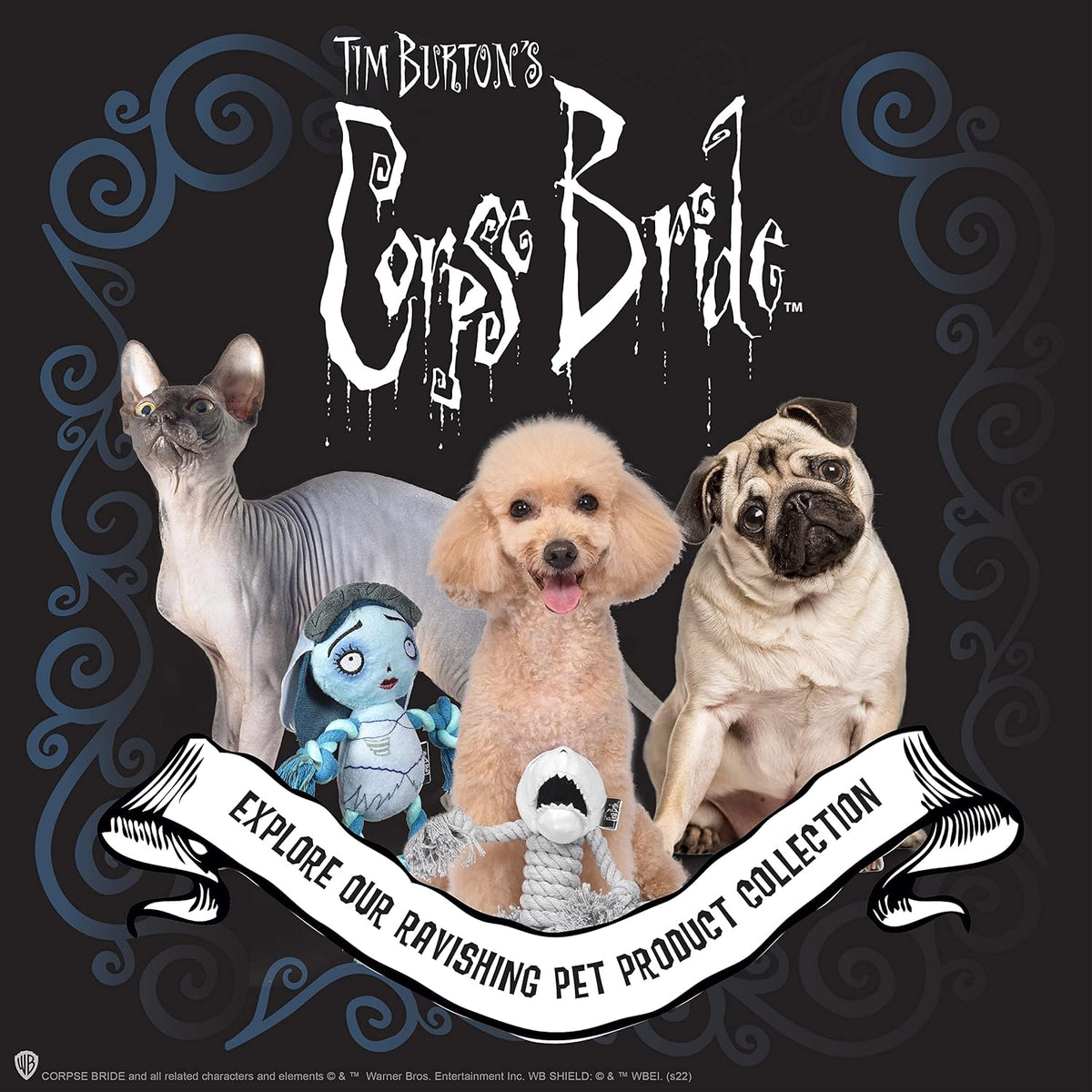 Warner Bros Corpse Bride Scraps the Dog Rope Toy, Medium, 9 Inch