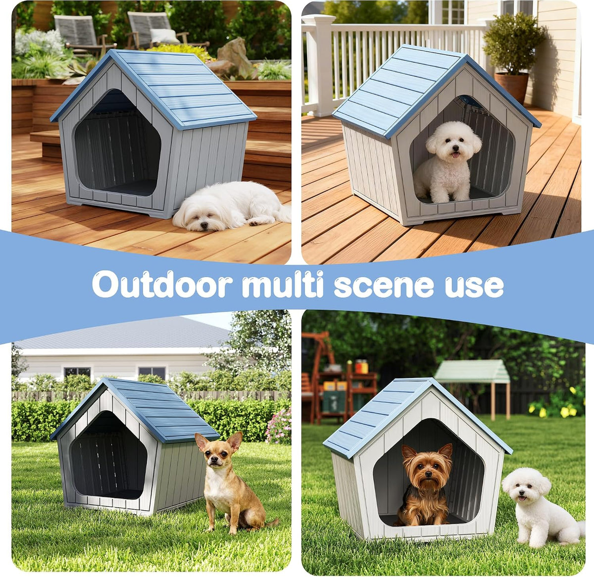 Bifanuo Dog House Outdoor Indoor for Small Dogs - Plastic Pet Shelter, Easy-Assemble & Weather-Resistant for Living Room, Balcony (Blue, 18" L x 22.4" W x 22.2" H)