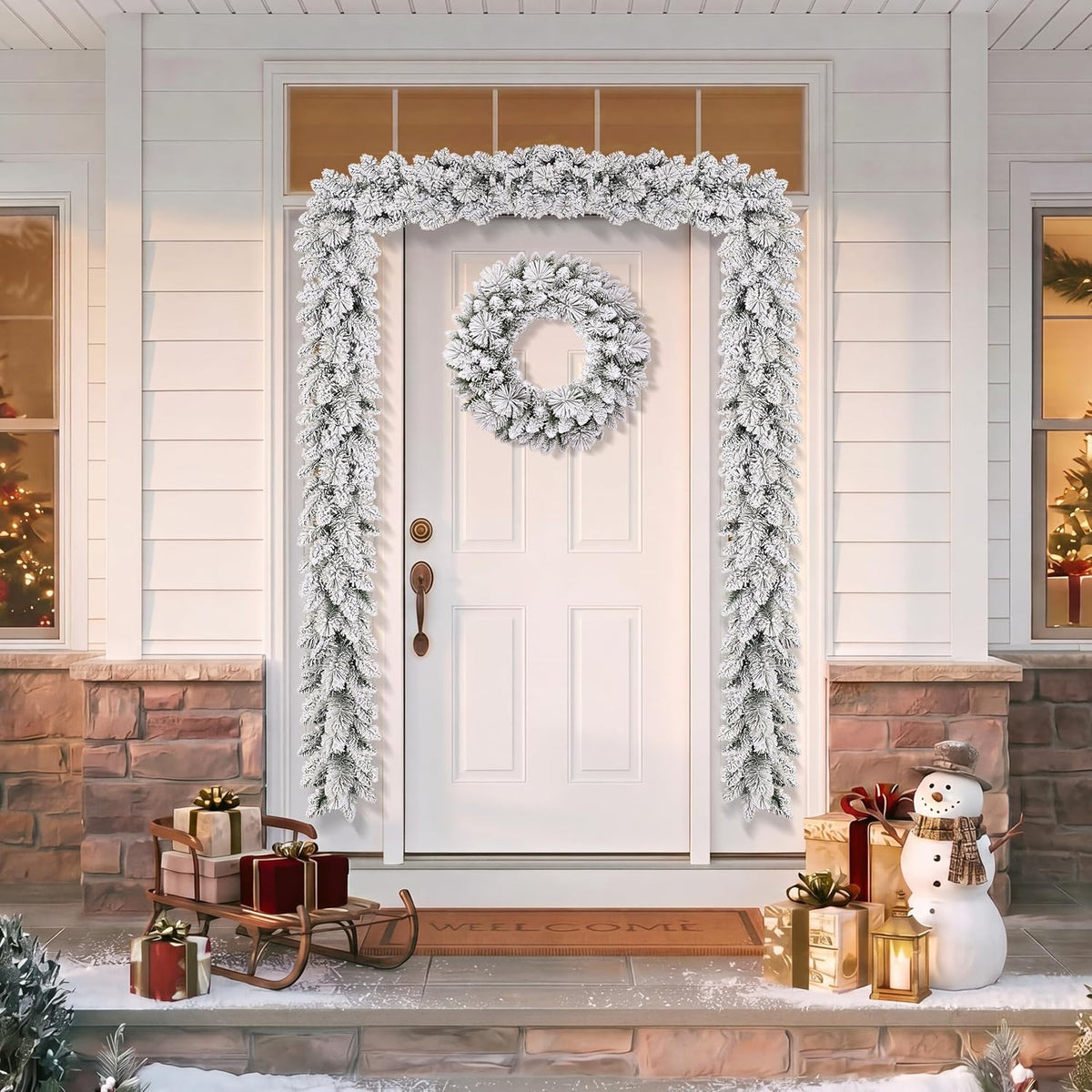 Puleo International 24 inch Flocked Spruce Artificial Christmas Wreath