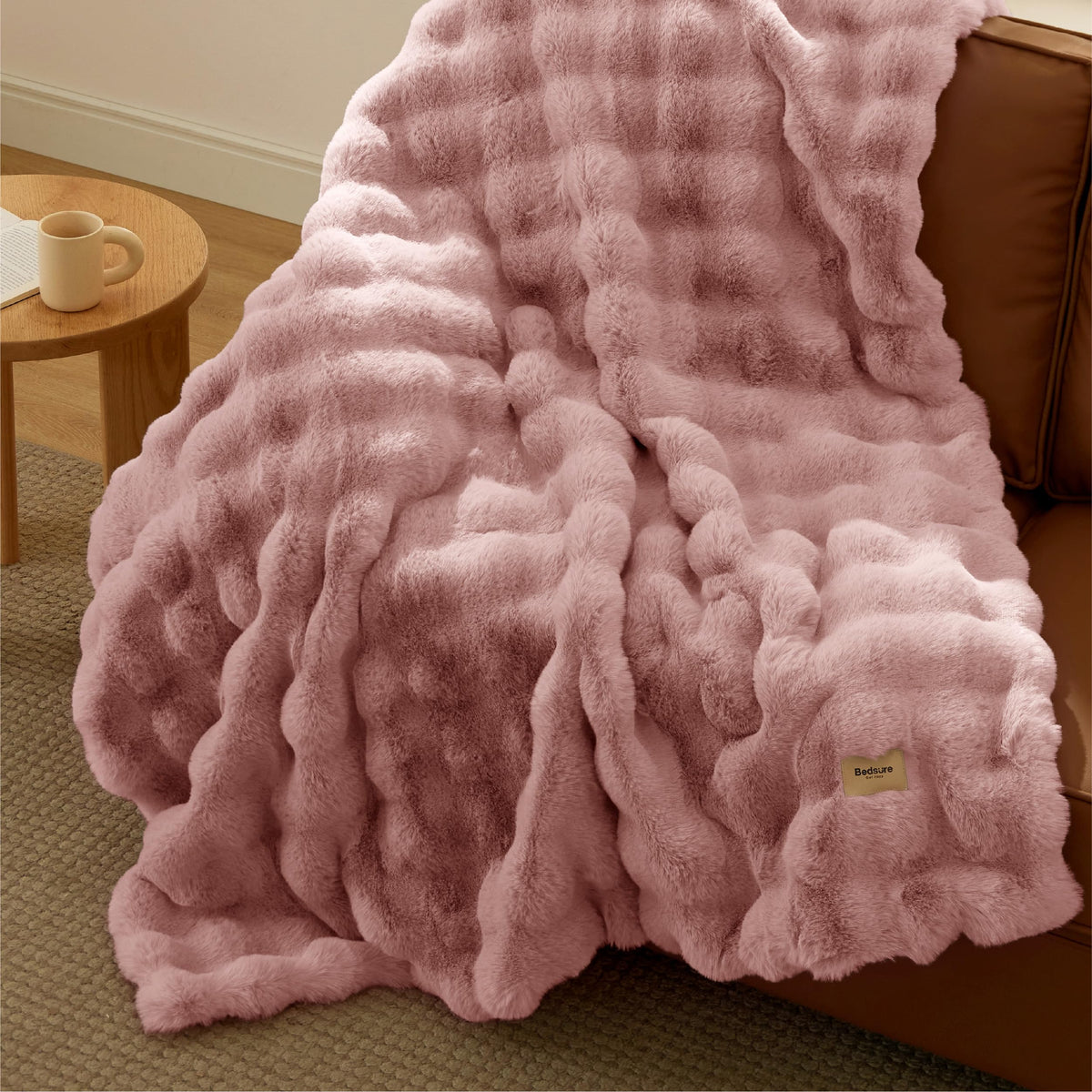 Bedsure Fluffy Bubble Faux Fur Throw Blanket, 50"x60", Cream