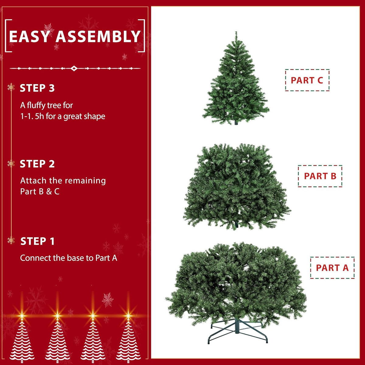 Yaheetech 6ft Pre-lit Christmas Tree with 300 Warm White Lights, Green