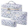 HBselect Quilted Makeup Bag, 3PCS Cotton Large Travel Makeup Bag, Cute Floral Coquette Make up Bag Cosmetic Bag Toiletry Bag for Women Girls