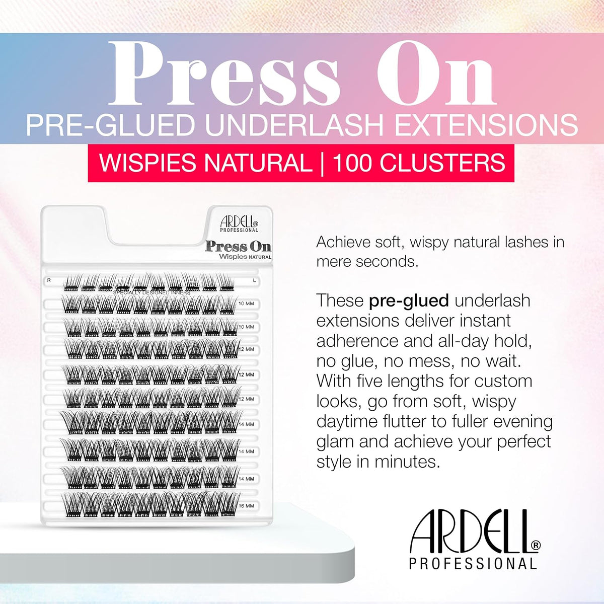 Ardell Press On Lashes Wispies Natural – Pre Glued Underlash Extension Wispy Lash Clusters No Glue Needed DIY Cluster Eyelash Extensions, Black, 100 ct