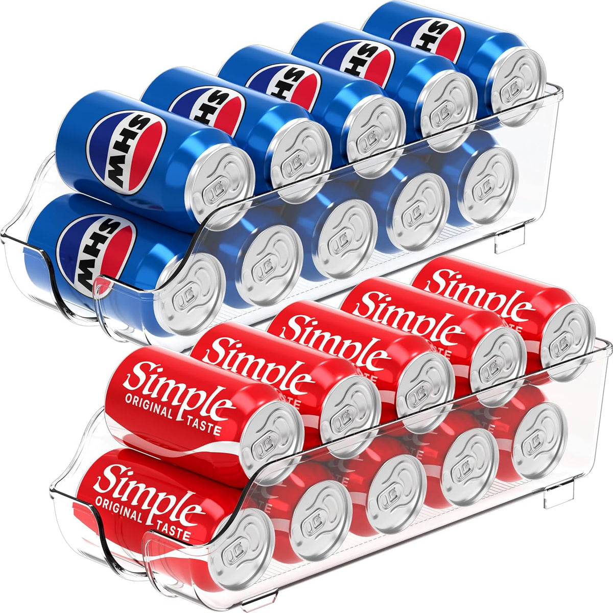 Simple Houseware Soda Can Organizer Dispenser Refrigerator/Pantry, Set of 2 | Clear