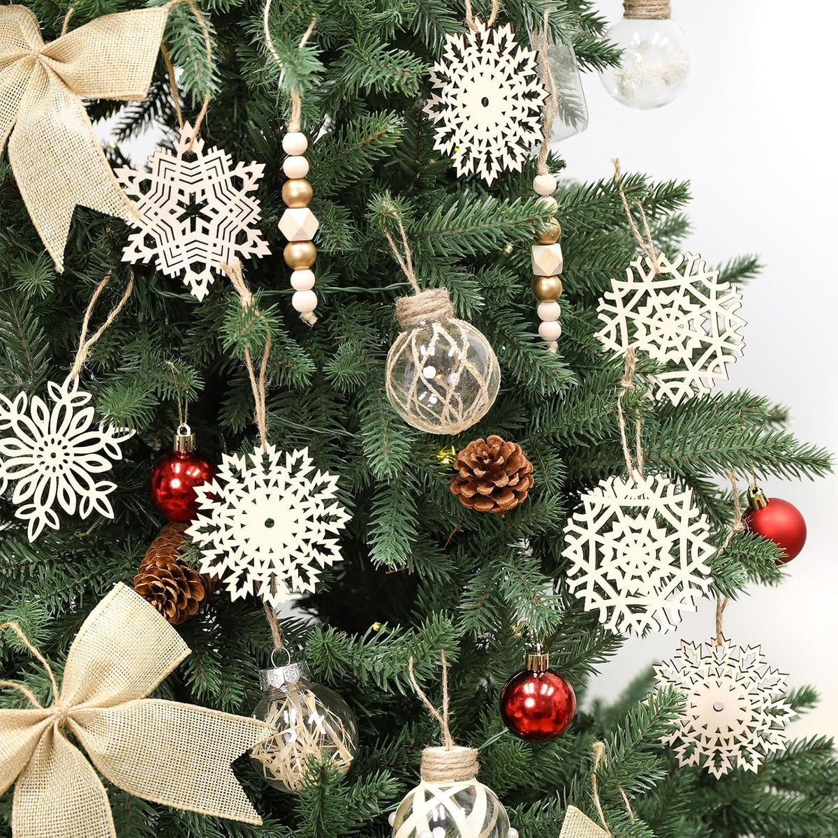 Wooden Snowflakes Ornaments Rustic Christmas Decorations for Tree Crafts