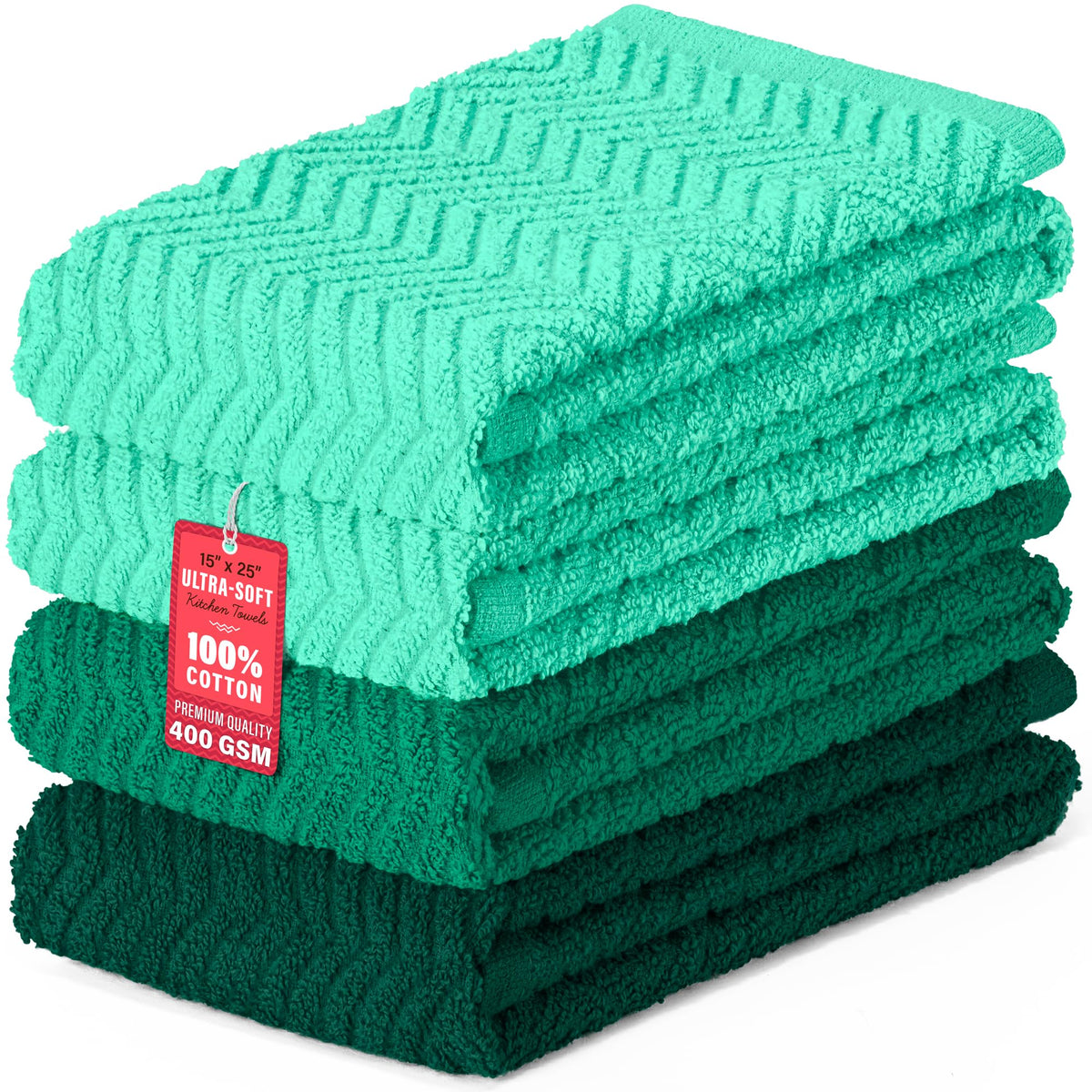DecorRack 100% Cotton Kitchen Towels 15x25 in, Rustic Set (Pack of 4)