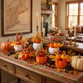 Velvet Fall Pumpkin Decor 6 Pcs, Artificial Fake Plastic Mini Pumpkins, Thanksgiving Halloween Home Table Indoor Decorations