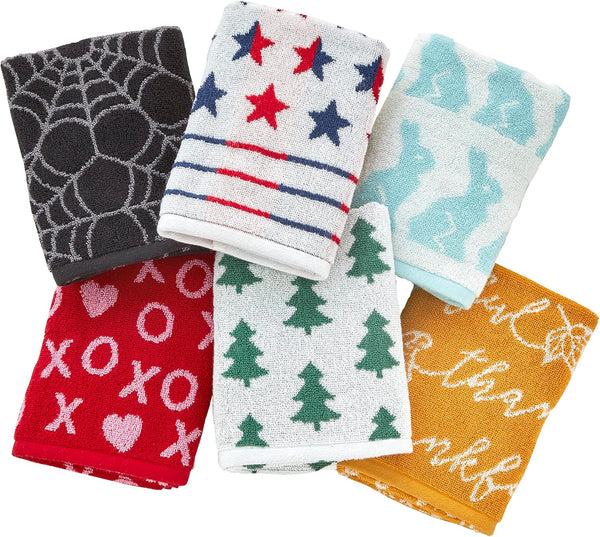 SKL Home Seasonal Jacquard Hand Towel Gift Set, 6 Count, Multicolored