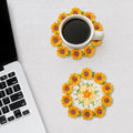 Crochet Flower Coasters, Handmade Bouquet Coasters with Crochet Plant Pot (Sunflower Yellow, 1Pc)