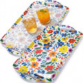 Thanksgiving Serving Trays with Handles, 19 x 11.6 Inch, Set of 2, Bamboo Fiber Serving Platter, Dishwasher Safe, with Removable Silicone Mats, Turkey and Fall Plaid