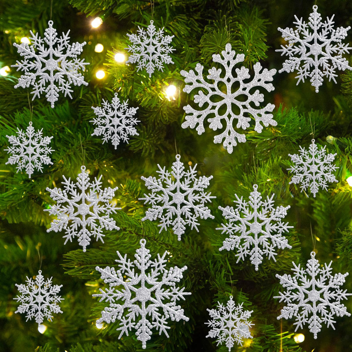 kockuu Christmas Decorations Snowflake Ornament White for Tree Decor Craft
