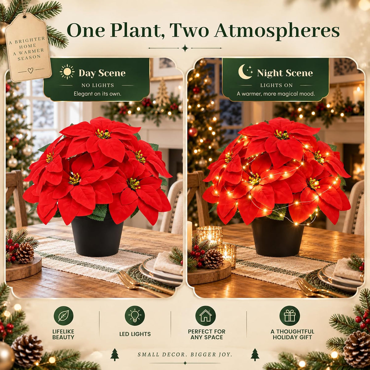 Der Rose Large Artificial Poinsettia Flowers with Lights for Outdoor, 14 in