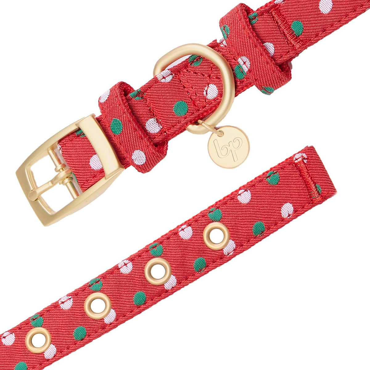 Blueberry Pet Luxurious Christmas Festival Polka Dot Adjustable Dog Collar with Detachable Bowtie, Neck 13-16.5", for Medium Breed