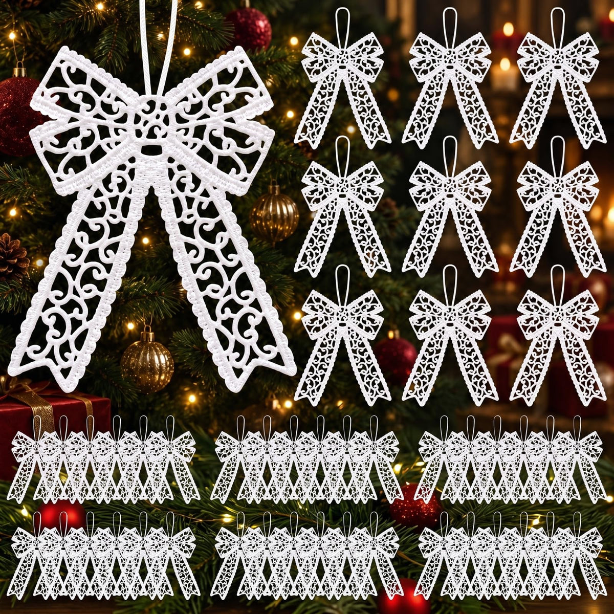 Lunmon 48 Pcs Crocheted Angel Ornaments for Christmas Tree, White Doilies