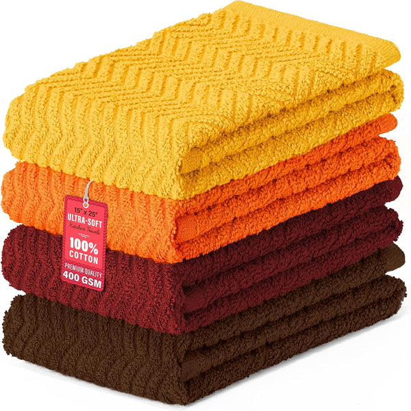 DecorRack 100% Cotton Kitchen Towels 15x25 in, Rustic Set (Pack of 4)