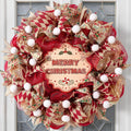 Christmas Wreath for Front Door, Mesh Wreath with Red Gold Ribbon