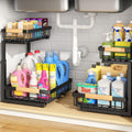PXRACK Under Sink Organizer, Adjustable Height, 2 Tier Pull Out Under Cabinet Organizer, Slide Out Thickened Metal Under Sink Storage for Kitchen Bathroom Laundry Pantry Cabinet, White, Large-2-Pack