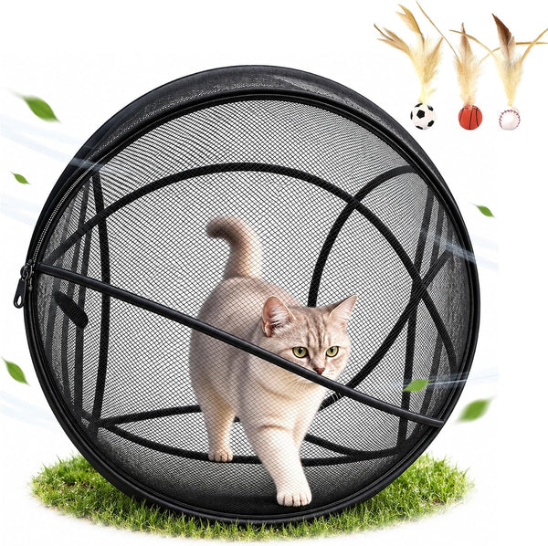 Hamster Ball for Cats, Rolling Cat Playpen, Foldable Mesh Outdoor Catio (A)